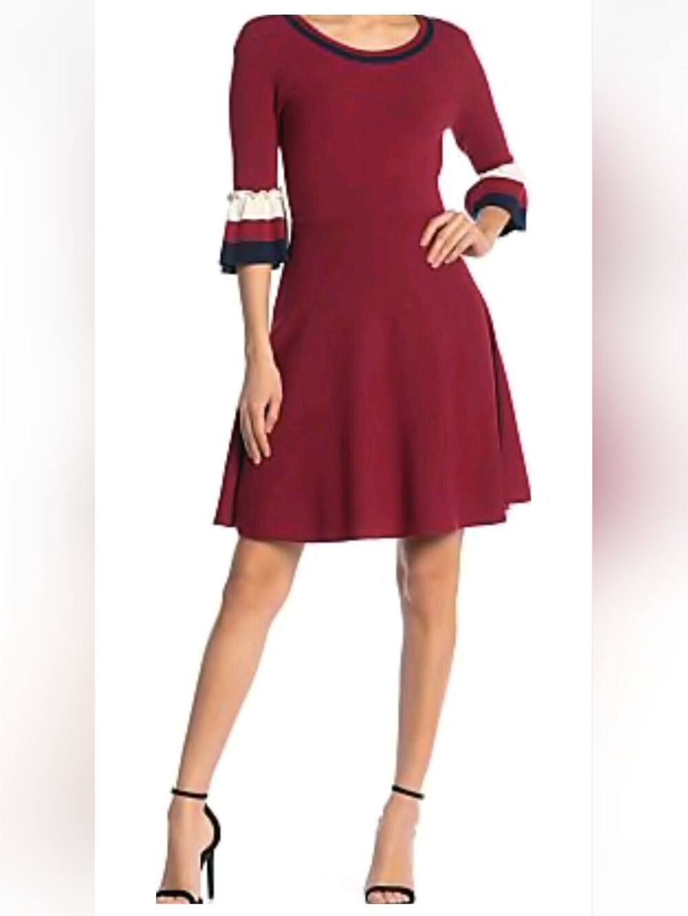 Draper James Belle Sleeve Sweater Dress Small S Berry Navy Accent EUC - Picture 2 of 10